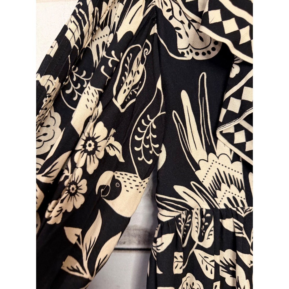 FARM Rio Graphic Floral Black Mini Dress With Ruffle Collar XS - Picture 3 of 6